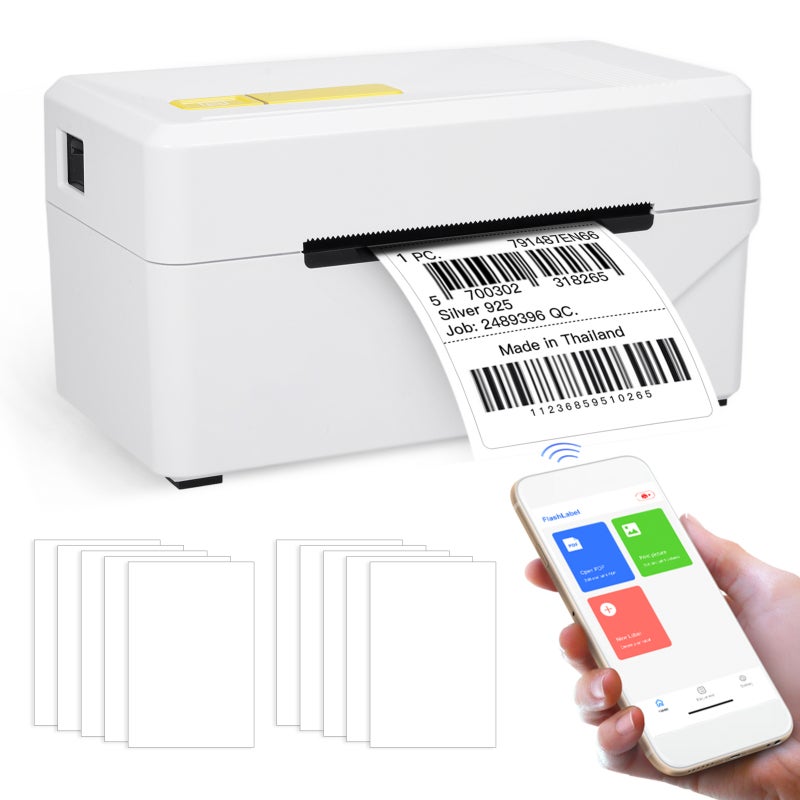 80mm Label Printer Wireless Desktop Thermal Printing Machine USB+BT Connection Support 1D 2D Barcode 40-80mm Print Width for Shipping Tags Business Restaurant Kitchen Supermarket Home Office Retail - Image 1