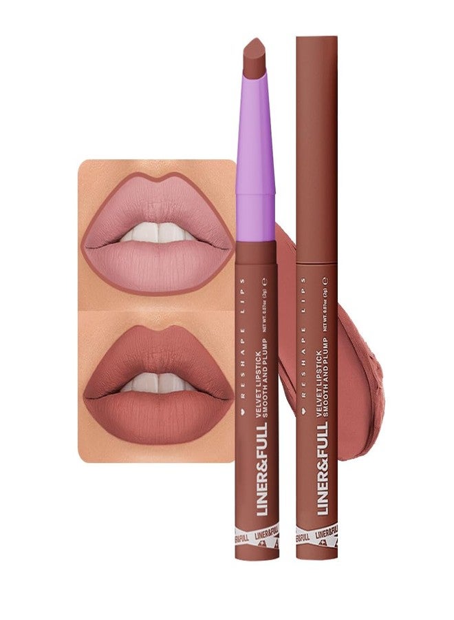 SUAKE 2-IN-1 Lipstick Lipliner, Velvet Matte Finish, Smooth & Plump, 12 Universal Lip Color-Nude Pink Rose Mauve Berry Plum, Creamy Formula for Lip Makeup, All-Day Wear, Cruelty-Free (#06 CLAY NUDE) - Image 1