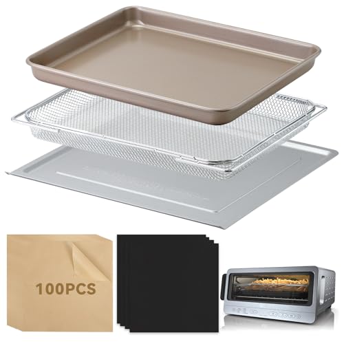 AODPWEN Air Fryer Accessories Compatible with Ninja Flip Air Fryer SP151, Crumb Tray with 4 Oven Liners, 100 PCS Parchment Paper Sheets, Air Fryer Basket and Baking Tray for Ninja Toaster Oven - Image 1