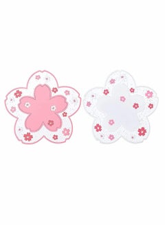 Insulation Placemat, Sakura Cup Coaster, Decor Cup Placemat, Cute Kitchen Pot Bowl Pad Placemat, Table Cup Mat, Flower Pattern Mug Coasters for Drinks, Coffee, Tea (2 PCS, White, Pink)