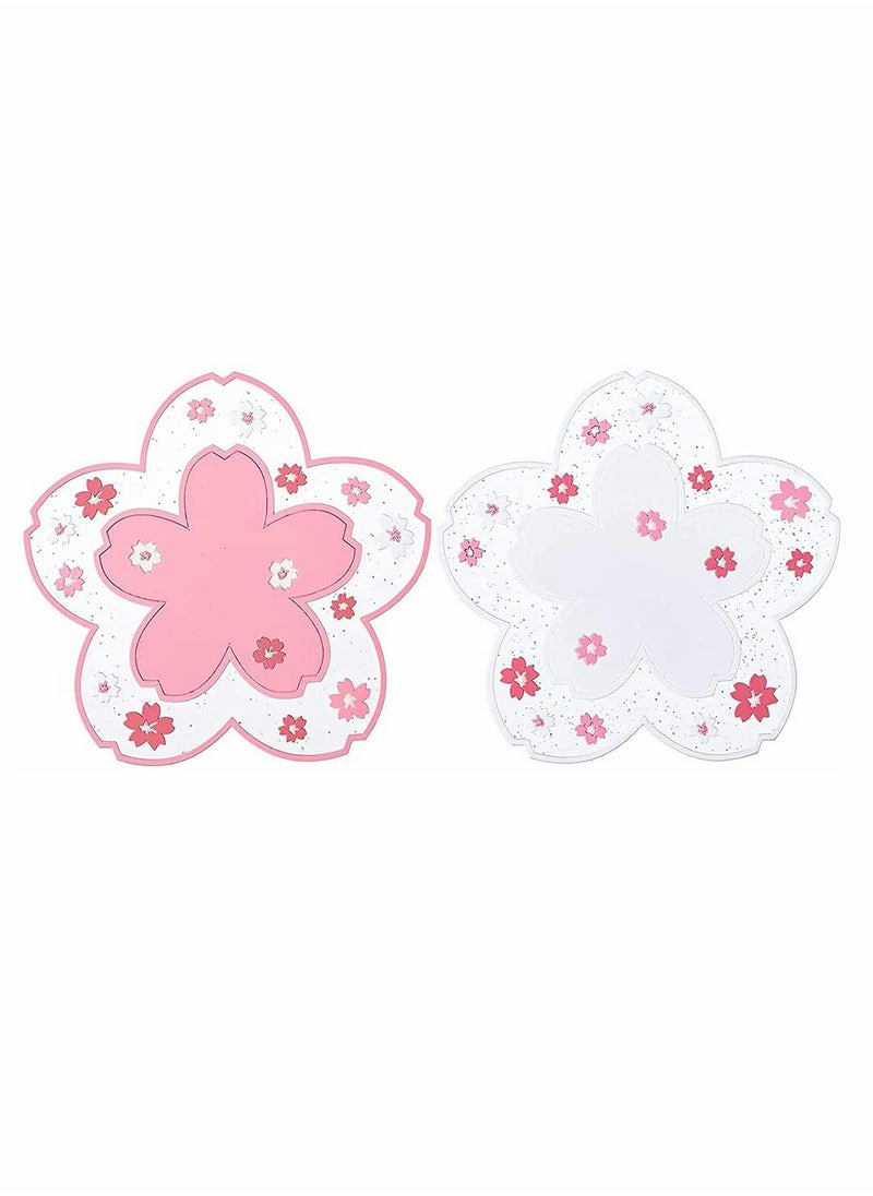 SYOSI - Insulation Placemat, Sakura Cup Coaster, Decor Cup Placemat, Cute Kitchen Pot Bowl Pad Placemat, Table Cup Mat, Flower Pattern Mug Coasters for Drinks, Coffee, Tea (2 PCS, White, Pink) - Image 1