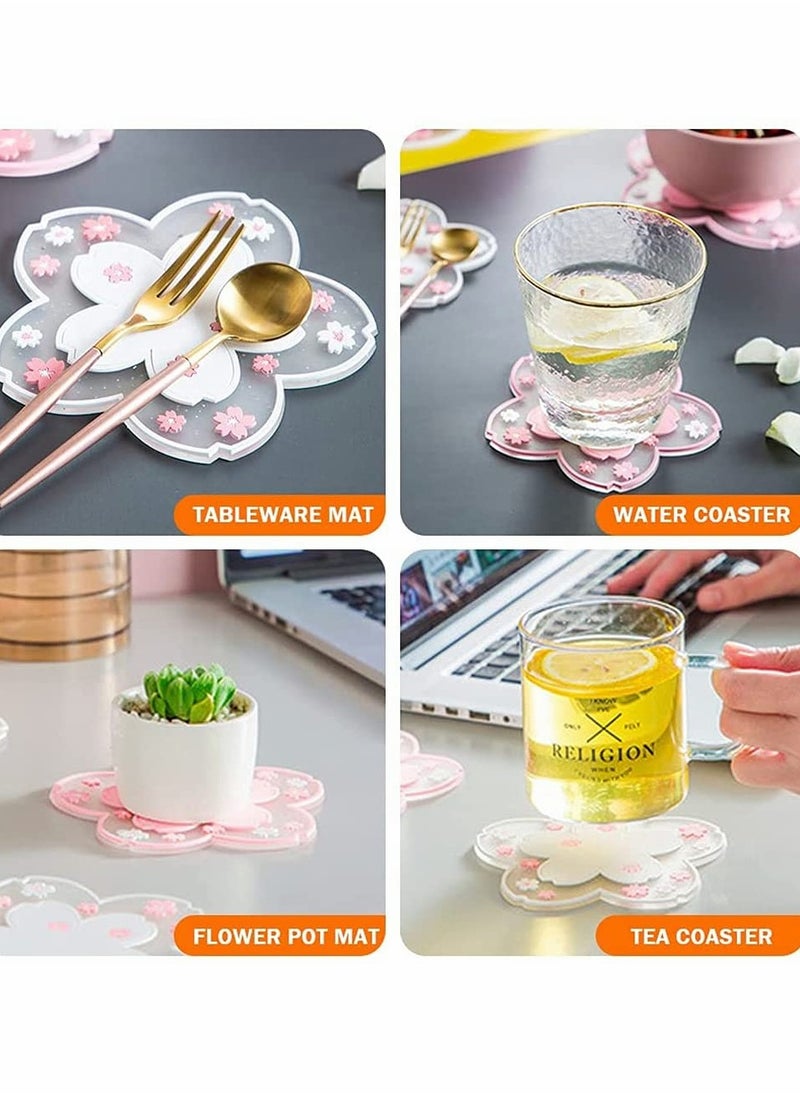 SYOSI - Insulation Placemat, Sakura Cup Coaster, Decor Cup Placemat, Cute Kitchen Pot Bowl Pad Placemat, Table Cup Mat, Flower Pattern Mug Coasters for Drinks, Coffee, Tea (2 PCS, White, Pink) - Image 1