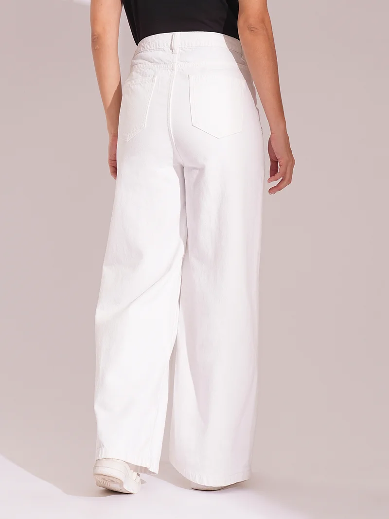 globus Women Cotton High Rise Wide Leg Jeans