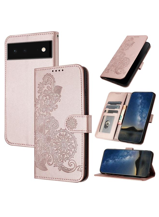 اس-توب جراب لهاتف Google Pixel 6 Pro، مصنوع من الجلد المنقوش بنقشة زهرة الداتورة - Image 1