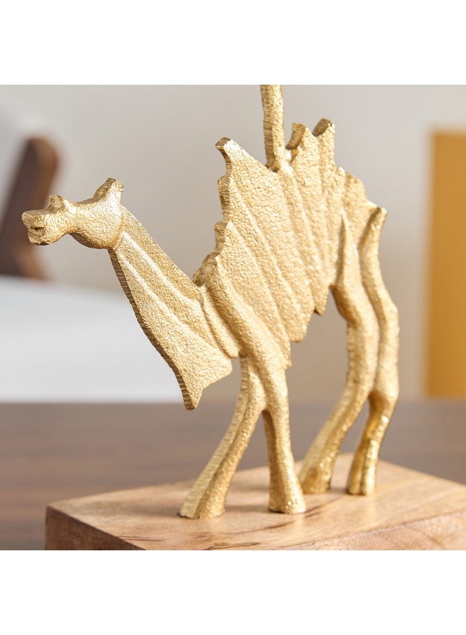 Home Box Rayon Aluminium Camel Tealight Holder with Wooden Base 19 x 10 x 32.5 cm - Image 3