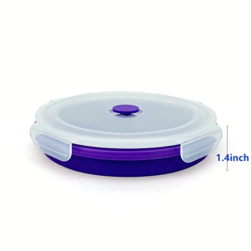 Lunbengo 1200ml Large Camping Bowl with Foldable Spoon, Collapsible Bowl With Lid, Silicone Bento Box, For Travel Camping Meal Prep & Food Storage, Microwave Dishwasher Safe, Purple - Image 4