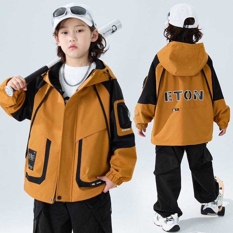 Boys' Coat New Boys' Trendy Stitching Top For Big Boys And Boys Hooded Russo Trendy - Image 1