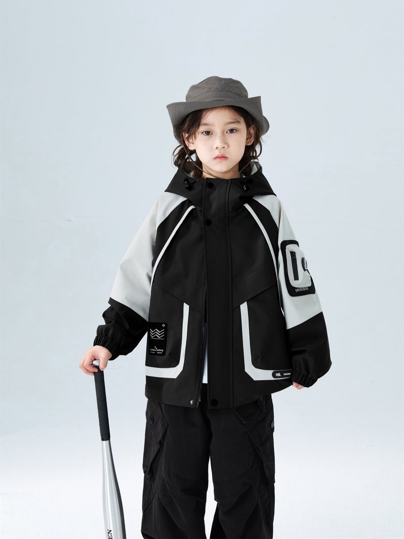 Boys' Coat New Boys' Trendy Stitching Top For Big Boys And Boys Hooded Russo Trendy - Image 3