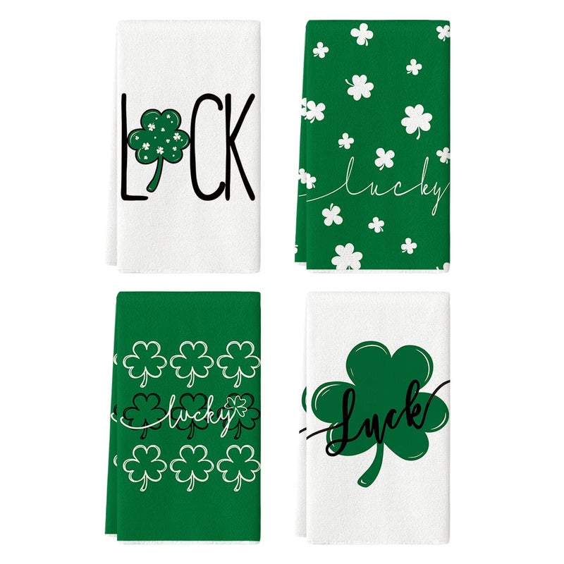 Artoid Mode Green Clover Shamrock Lucky St Patricks Day Kitchen Towels Dish Towels 18x26 Inch Seasonal Decoration Hand Towels Set of 4