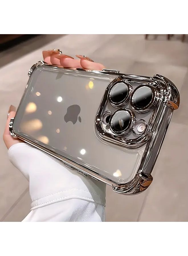 غطاء شفاف مقاوم للصدمات من الأكريليك الأسود لهاتف iPhone 12 مع حامي عدسة وزوايا معززة - Image 1