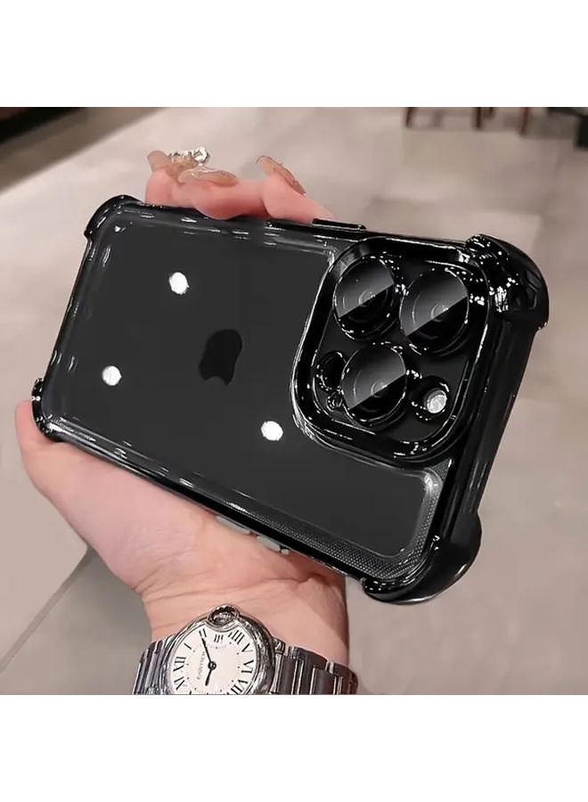 غطاء شفاف مقاوم للصدمات من الأكريليك الأسود لهاتف iPhone 12 مع حامي عدسة وزوايا معززة - Image 3