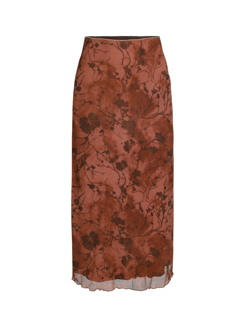 CIDER Womenâ€™s Mesh Floral Boho High Waisted Grunge Long Midi Fall Skirts Western Outfits: Red, M - Image 1