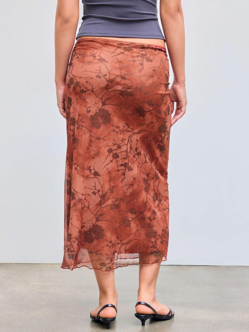 CIDER Womenâ€™s Mesh Floral Boho High Waisted Grunge Long Midi Fall Skirts Western Outfits: Red, M - Image 5