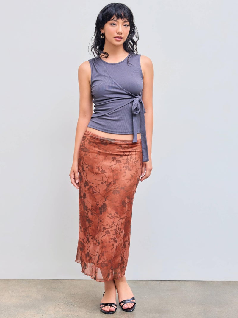 CIDER Womenâ€™s Mesh Floral Boho High Waisted Grunge Long Midi Fall Skirts Western Outfits: Red, M - Image 3