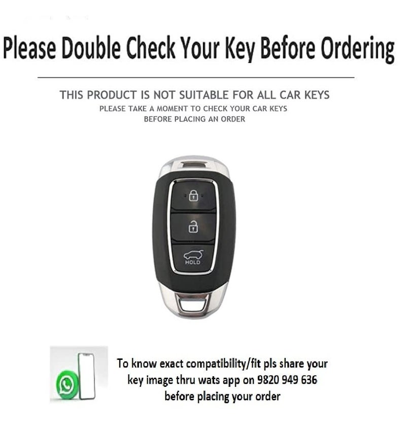 JVCV® Premium Soft TPU Leather Pattern Key Cover Compatible with Hyundai Verna 3 Button Smart Key (Silver) - Image 2