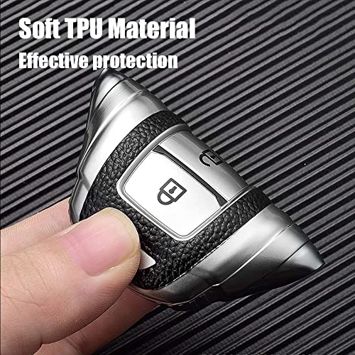JVCV® Premium Soft TPU Leather Pattern Key Cover Compatible with Hyundai Verna 3 Button Smart Key (Silver) - Image 5