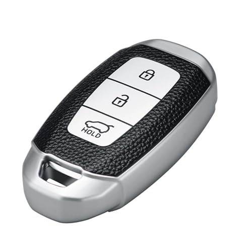 JVCV® Premium Soft TPU Leather Pattern Key Cover Compatible with Hyundai Verna 3 Button Smart Key (Silver) - Image 1