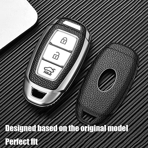 JVCV® Premium Soft TPU Leather Pattern Key Cover Compatible with Hyundai Verna 3 Button Smart Key (Silver) - Image 4