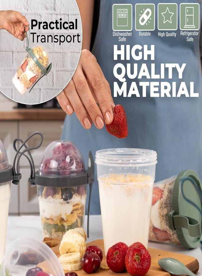 EYNEL On The Go Cereal Yogurt Cups with Lids and Spoon, Reusable Parfait Plastic Milk Breakfast Crunch Granola Oatmeal Smoothie Snack Prep Bowl (4 Colors Set With Handle, 17 oz) - Image 4