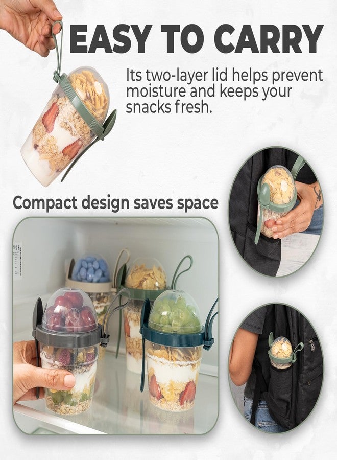EYNEL On The Go Cereal Yogurt Cups with Lids and Spoon, Reusable Parfait Plastic Milk Breakfast Crunch Granola Oatmeal Smoothie Snack Prep Bowl (4 Colors Set With Handle, 17 oz) - Image 2