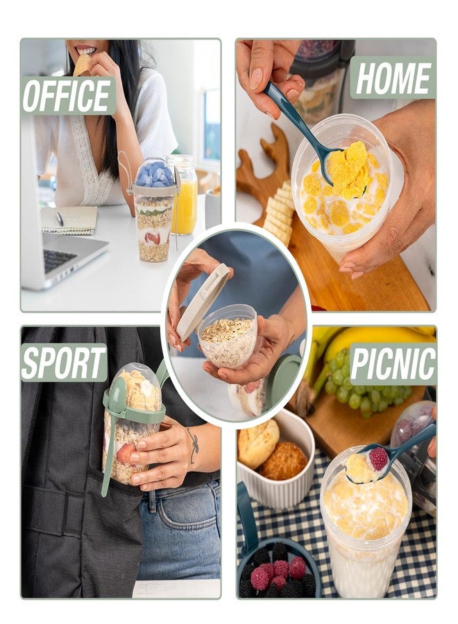 EYNEL On The Go Cereal Yogurt Cups with Lids and Spoon, Reusable Parfait Plastic Milk Breakfast Crunch Granola Oatmeal Smoothie Snack Prep Bowl (4 Colors Set With Handle, 17 oz) - Image 5