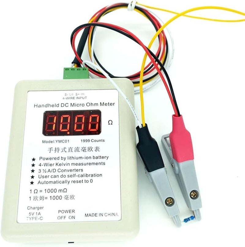 YMC01 Handheld Milliohm Meter Low Resistance Tester Four Wire Kelvin Large Clip 2R - Image 5