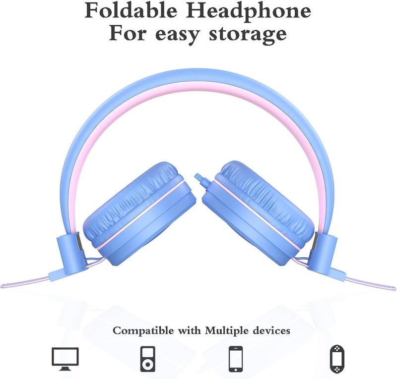 ELECDER i37 Kids Headphones for School Children Girls Boys Teens Foldable Adjustable On Ear Headphones Wired with 3.5mm Jack for Smartphones Chromebook Laptop Computer PC Tablets Trave, Purple/Pink - Image 4
