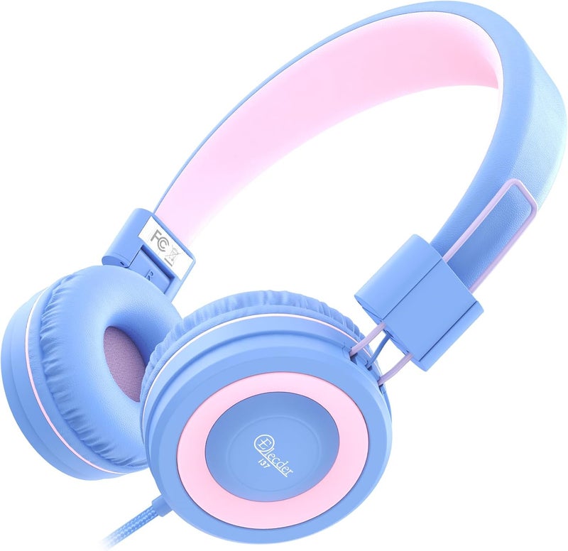 ELECDER i37 Kids Headphones for School Children Girls Boys Teens Foldable Adjustable On Ear Headphones Wired with 3.5mm Jack for Smartphones Chromebook Laptop Computer PC Tablets Trave, Purple/Pink - Image 1
