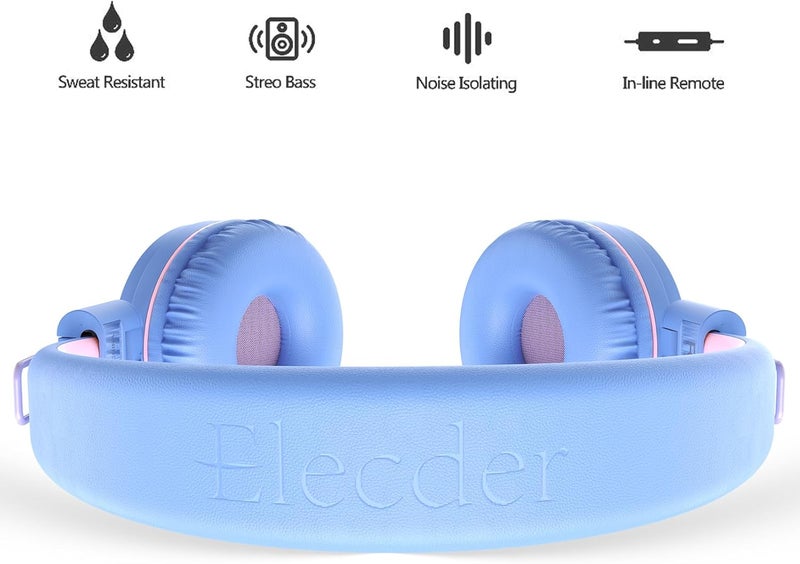 ELECDER i37 Kids Headphones for School Children Girls Boys Teens Foldable Adjustable On Ear Headphones Wired with 3.5mm Jack for Smartphones Chromebook Laptop Computer PC Tablets Trave, Purple/Pink - Image 3