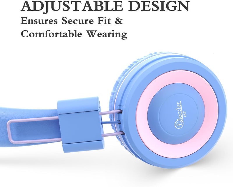 ELECDER i37 Kids Headphones for School Children Girls Boys Teens Foldable Adjustable On Ear Headphones Wired with 3.5mm Jack for Smartphones Chromebook Laptop Computer PC Tablets Trave, Purple/Pink - Image 5