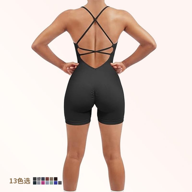 Generic Seamless Yoga Jumpsuit High-Waist Sports Bodysuit Black (including chest pad.)