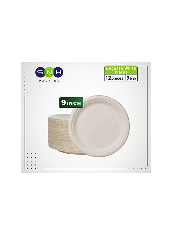 Raxoom Friendly Bagasse Biodegradable Plate 9 Inch Disposable, Made From 100% Sugarcane Plates, Natural Alternative To Paper Plate, Everyday Tableware, Heavy Duty Microwaveable  12 Pieces. - Image 3