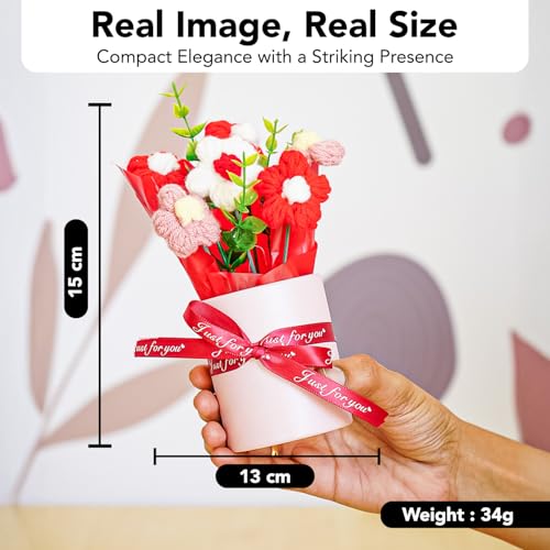 Ekhasa Nostrae by Ekhasa Red Cherry Blossom Crochet Flowers Bouquet (Small Size) | Knitted Flowers For Gifting | Woolen Bouquet Perfect For Crochet Gifts | Handmade Bouquets Gift - Image 3