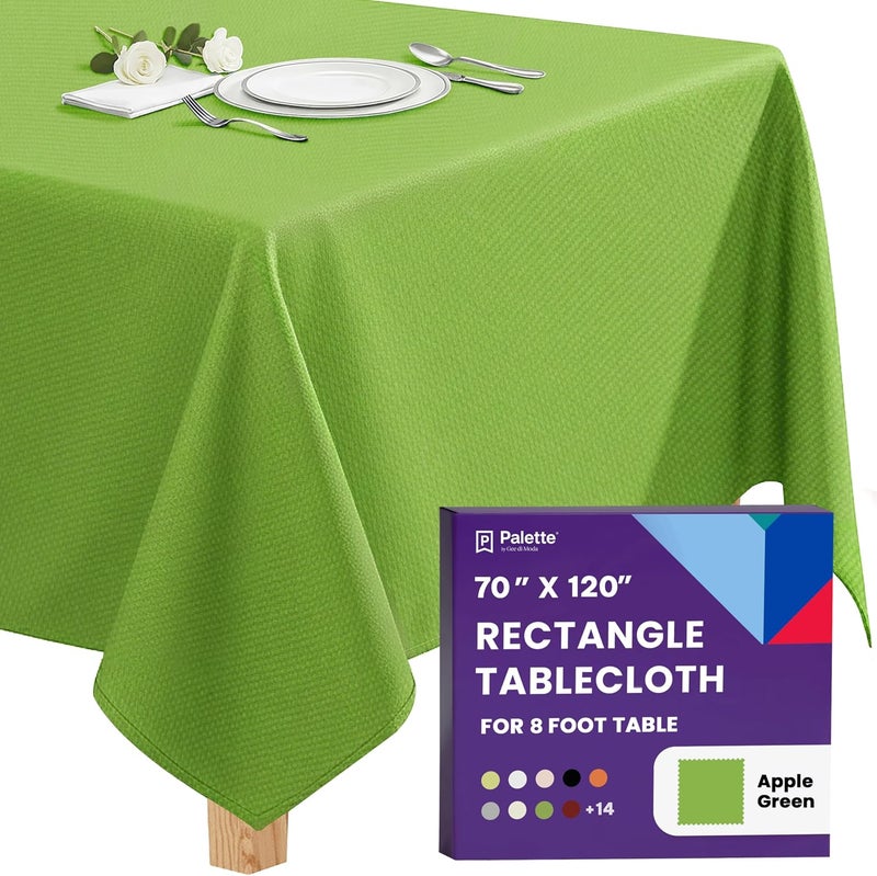 Gee Di Moda Updated modern design Rectangle Tablecloth - 70 x 120 Inch Apple Green Table Cloth for 6 or 8 Foot Rectangle Table - Heavy Duty Washable Fabric - for Buffet Table, Holiday Party, Dinner, Wedding & Baby Shower Stackable design - Image 1