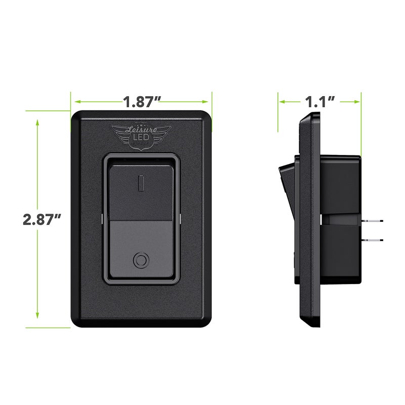 Leisure LED Modern Single SPST On-Off Switch with Bezel, 12-Volt, for RV, Trailer, Camper, with Label Sticker (Black) - Image 2
