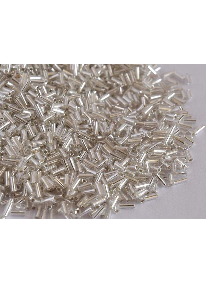 PMW PMW - Silverline White Crystal Pipe - Bugle Beads - Glass Seed Beads 4.5 mm - 100 Grams - for Jewellery Making, Beading, Arts and Crafts and Embroidery  - Image 2