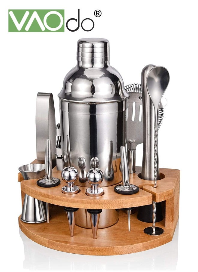 VAOdo 12PCS Cocktail Shaker Set Boston Stainless Steel Bartender Kit with Wood Stand  Professional Tools for Drink Mixing for Home Bar Party  - Image 1