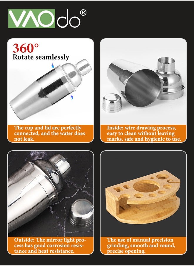 VAOdo 12PCS Cocktail Shaker Set Boston Stainless Steel Bartender Kit with Wood Stand  Professional Tools for Drink Mixing for Home Bar Party  - Image 2