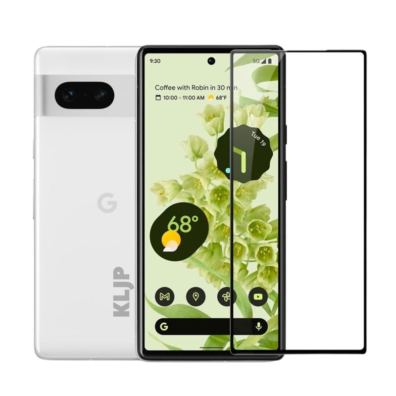 KLJP حماية شاشة زجاجية مقسّاة من غوريلا بمعيار عسكري لجهاز جوجل بيكسل 7 مع مجموعة تركيب | تغطية حماية من الحافة إلى الحافة | أسود - Image 1