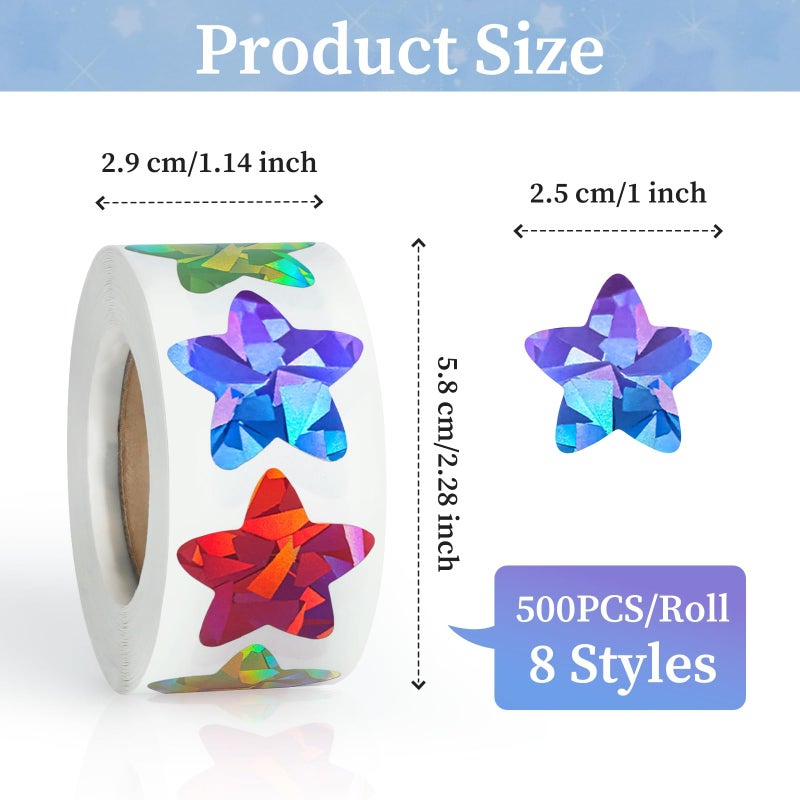 Imeepa 500PCS Multi-Color Star Stickers for Kids Reward, 1 inch Holographic Star Stickers for DIY, Crafts, Behavior Chart, Student Planner, School and Classroom Teacher Supplies, 8 Colors - Image 2