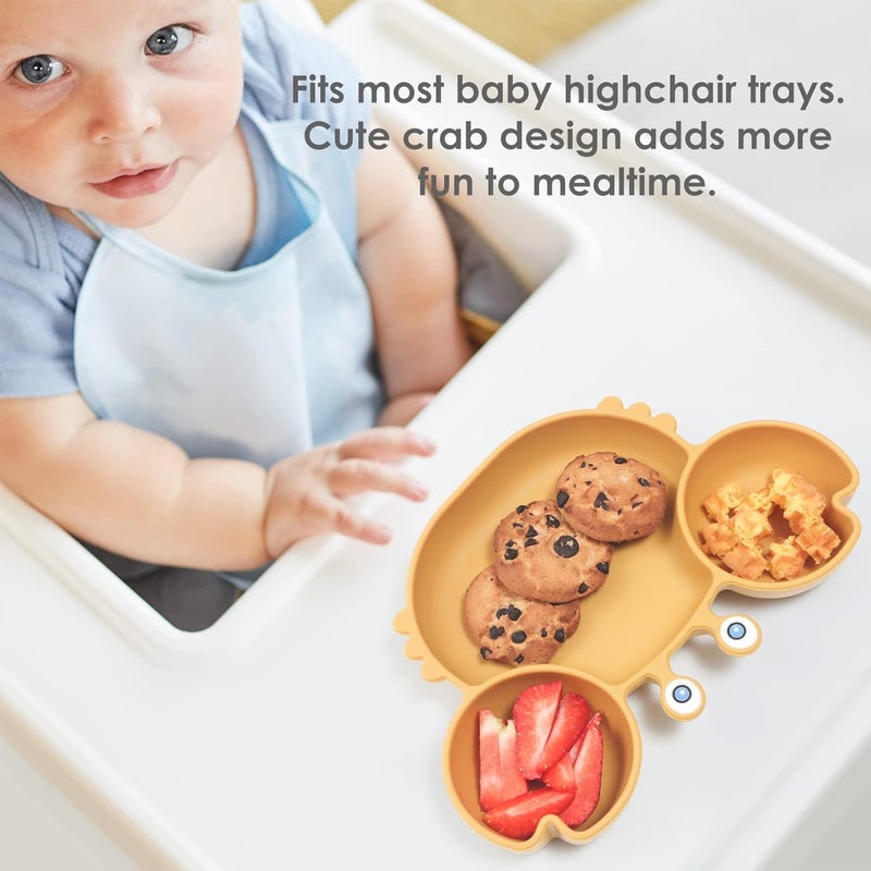 ROCCED Silicone Divided Baby Plates and Utensil Set - Suction Suitable for Toddlers - Crab Yellow - Image 3