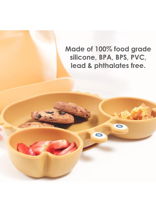 ROCCED Silicone Divided Baby Plates and Utensil Set - Suction Suitable for Toddlers - Crab Yellow - Image 2