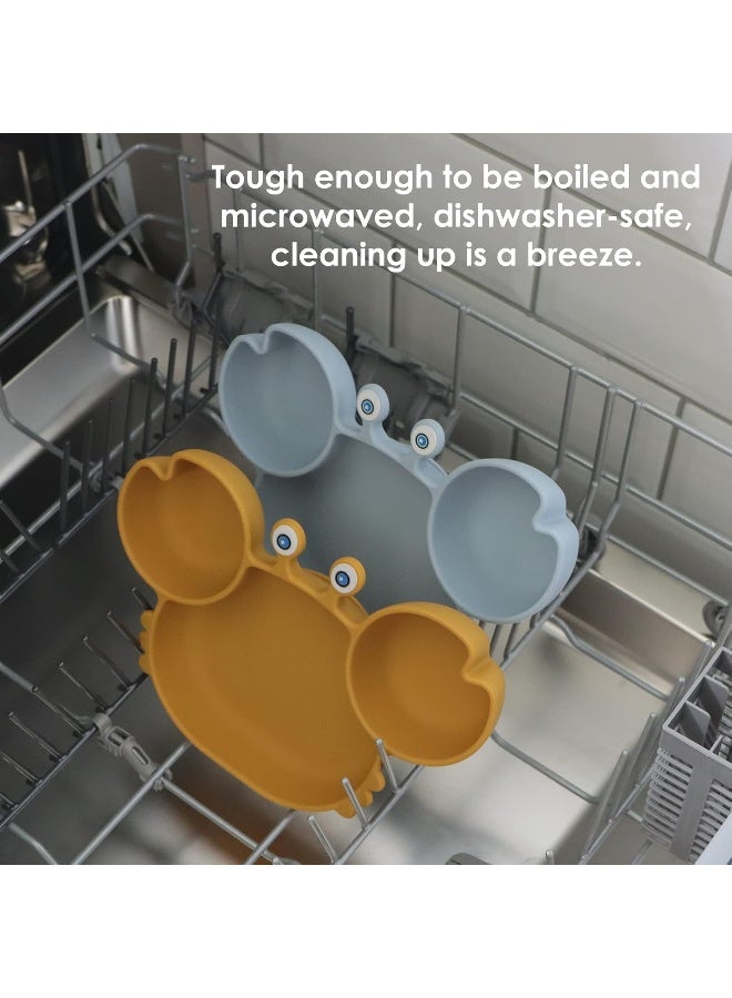 ROCCED Silicone Divided Baby Plates and Utensil Set - Suction Suitable for Toddlers - Crab Yellow - Image 5