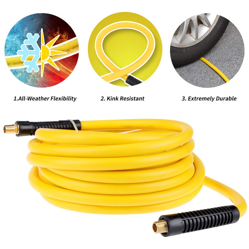 Hromee 19 Pieces Air Compressor Accessories Kit with 3/8 Inch x 25FT Hybrid Hose, 1/4 Inch NPT Quick Connect Fittings, Air Blow Gun, Tire Gauge and Wire Brush - Image 3