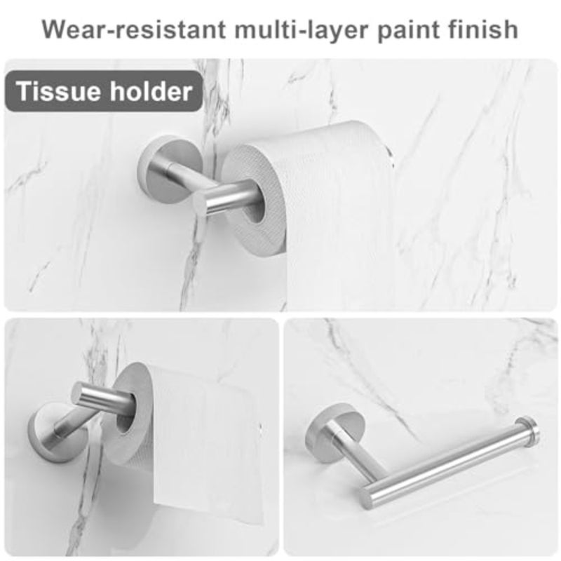 طقم اكسسوارات حمام، قضيب مناشف 5 قطع، قضيب مناشف 60 سم، حلقة منشفة، خطاف منشفة حمام، حامل ورق تواليت، ستانلس ستيل 304، فضي - Image 5