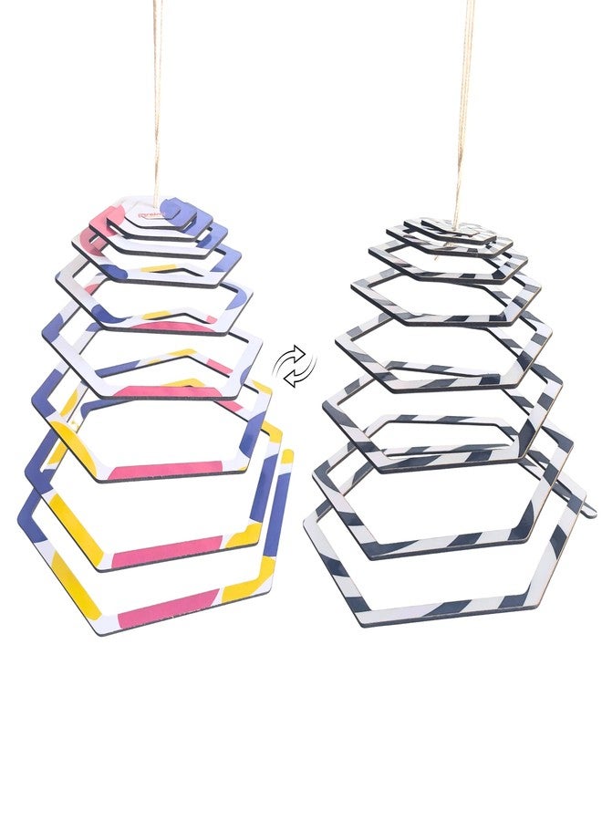 Brainytots Spiral Hanging Toy Mobile | Hanging Mobile for Baby 0-6 Months | Dual-Sided Black-&-White + Color | Wooden Cot Mobile Hanging Toy | Cradle Toys Hanging | Bed Hanging Toys ASIN (Hexagon) - Image 1
