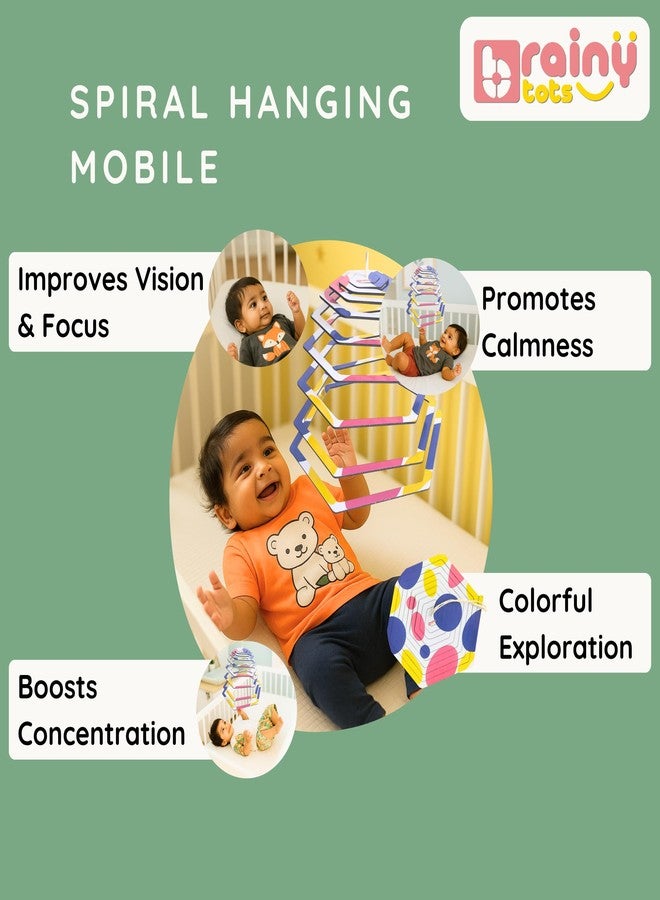 Brainytots Spiral Hanging Toy Mobile | Hanging Mobile for Baby 0-6 Months | Dual-Sided Black-&-White + Color | Wooden Cot Mobile Hanging Toy | Cradle Toys Hanging | Bed Hanging Toys ASIN (Hexagon) - Image 2