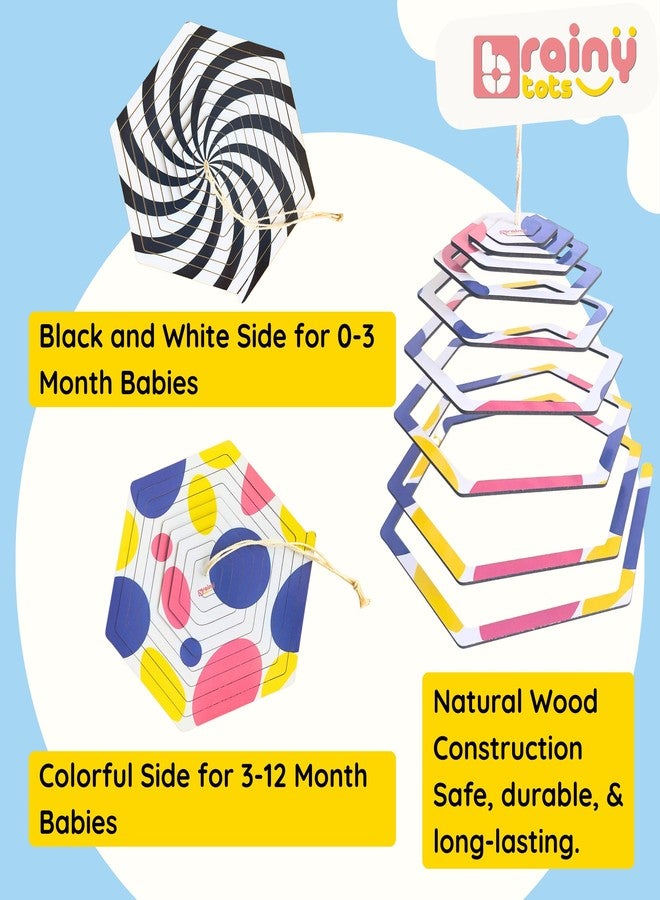 Brainytots Spiral Hanging Toy Mobile | Hanging Mobile for Baby 0-6 Months | Dual-Sided Black-&-White + Color | Wooden Cot Mobile Hanging Toy | Cradle Toys Hanging | Bed Hanging Toys ASIN (Hexagon) - Image 3