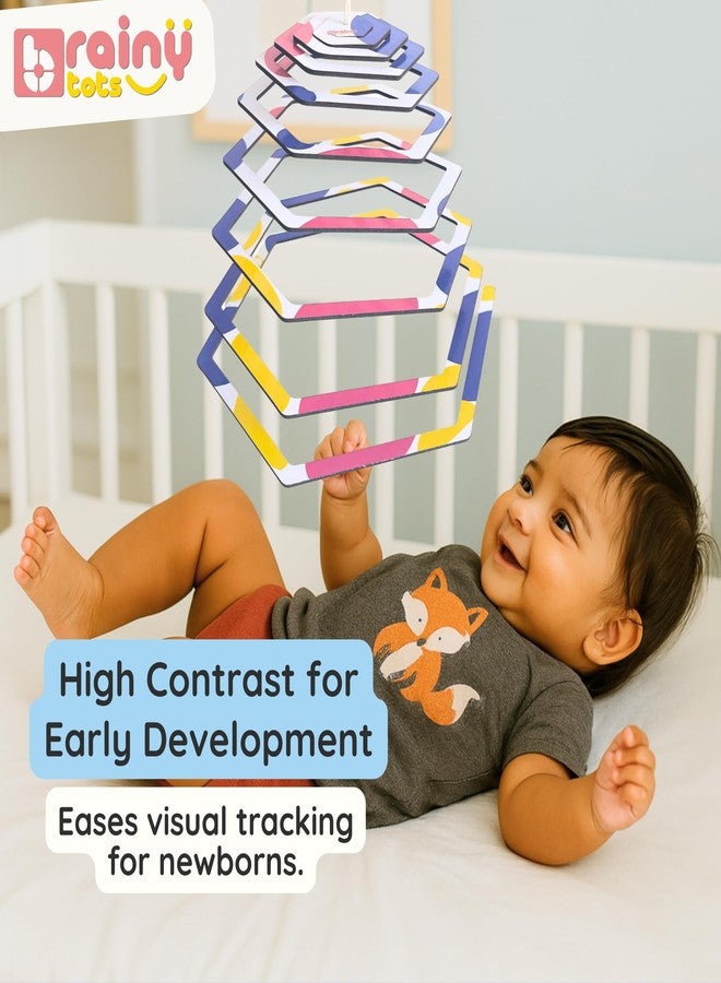 Brainytots Spiral Hanging Toy Mobile | Hanging Mobile for Baby 0-6 Months | Dual-Sided Black-&-White + Color | Wooden Cot Mobile Hanging Toy | Cradle Toys Hanging | Bed Hanging Toys ASIN (Hexagon) - Image 5