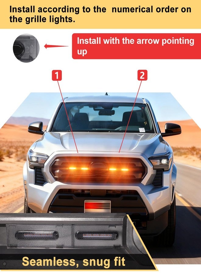 OKLSG Front Bumper LED Grill Lights for Toyota Tacoma 2025 2024 Raptor Marker Lights Bars fit SR SR5 OEM Grille 4th Gen Tacoma Exterior Accessories (Yellow) - Image 4